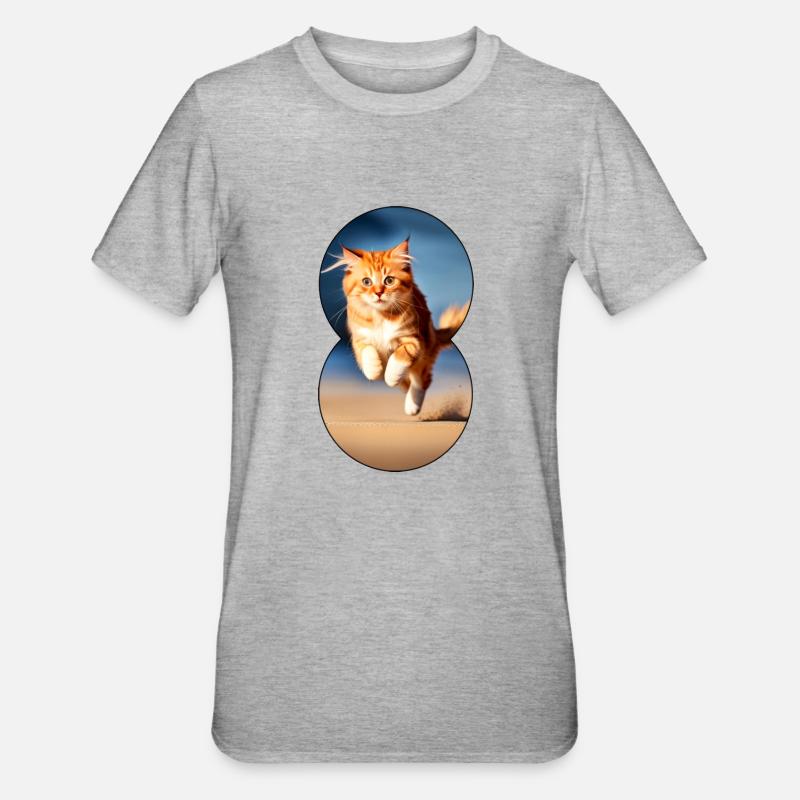 Chat en cours d’exécution 7 - T-shirt polycoton Unisexe - gris chiné
