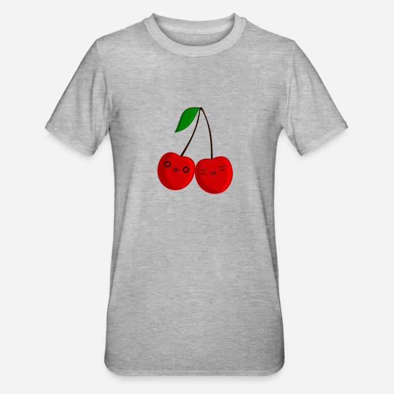 Chibi Kirsche - Unisex Polycotton T-Shirt - Grau meliert