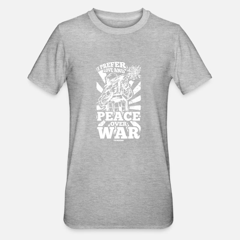 Frieden Liebe Statement - Unisex Polycotton T-Shirt - Grau meliert