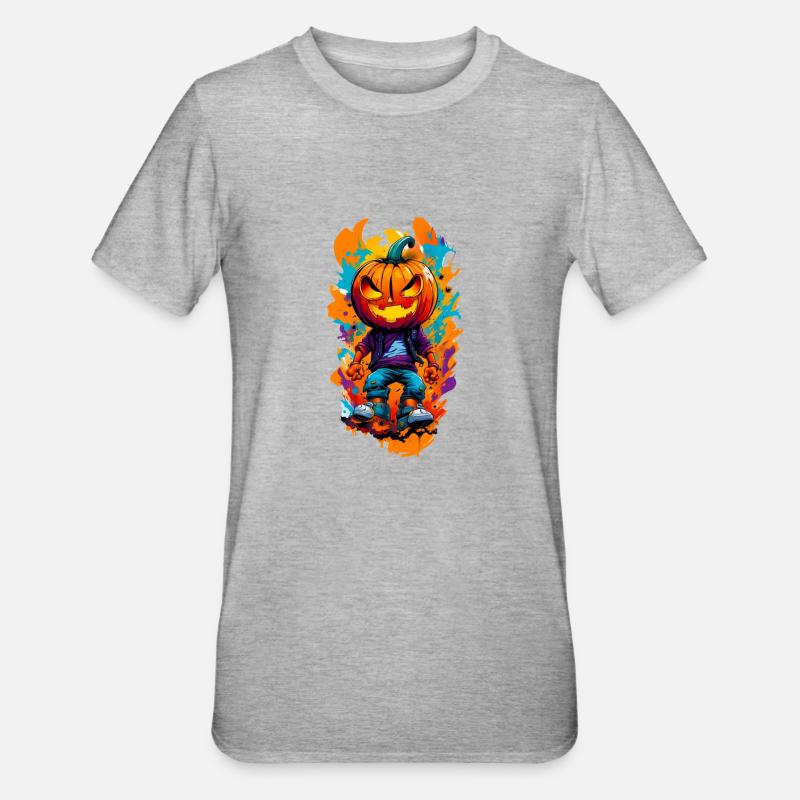 Halloween Jack o Lantern 06 - Unisex Polycotton T-Shirt - Grau meliert