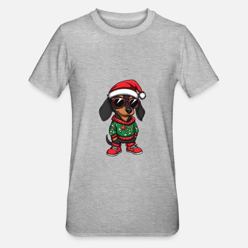 Teckel Chien Noël Noël Teckel - T-shirt polycoton Unisexe - gris chiné