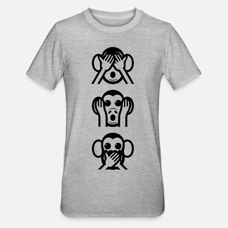 Three Wise Monkeys Vertikale - Unisex Polycotton T-Shirt - Grau meliert