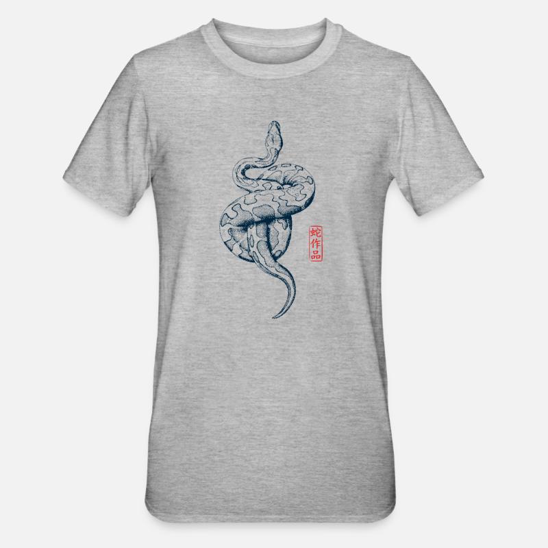 Python mit Kanji Stempel - Unisex Polycotton T-Shirt - Grau meliert