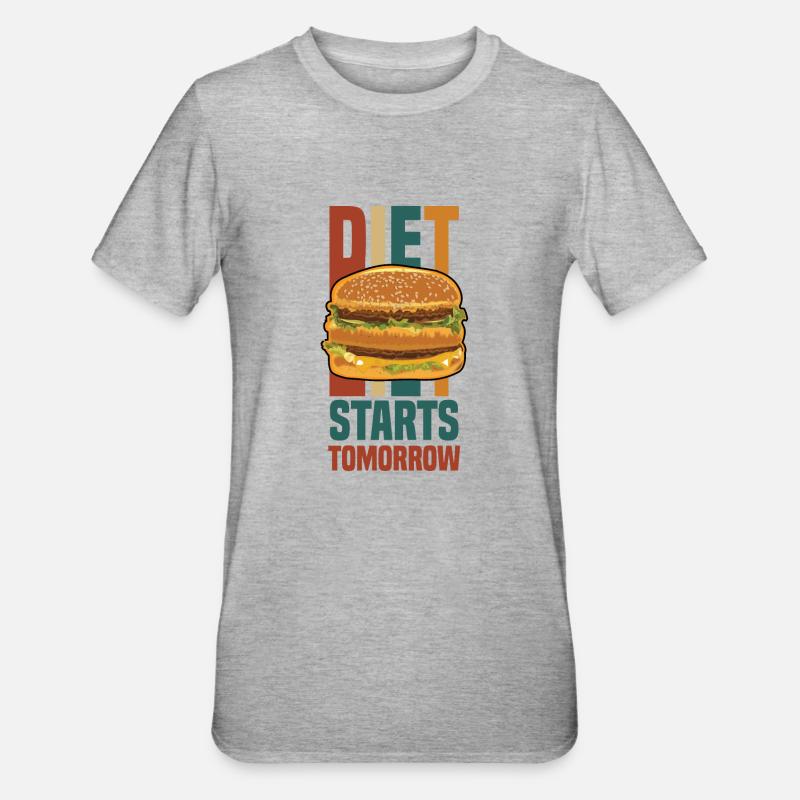 le régime commence demain (hamburger) - T-shirt polycoton Unisexe - gris chiné