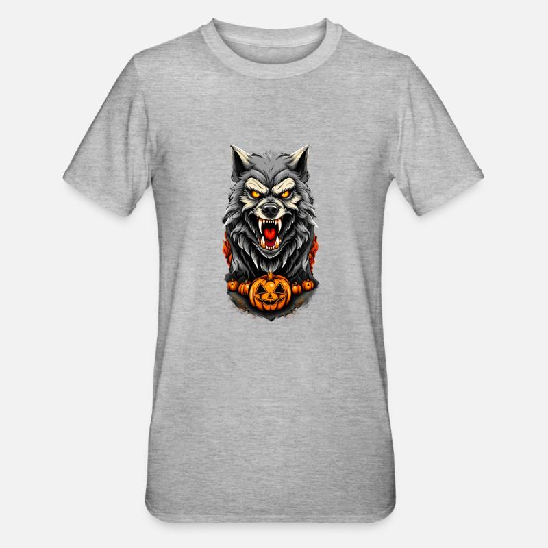Halloween Wolf - Unisex Polycotton T-Shirt - Grau meliert