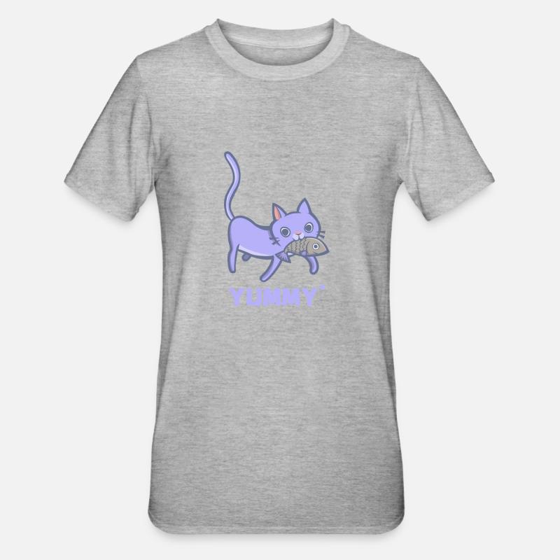 Chat et poisson - dent sucrée - T-shirt polycoton Unisexe - gris chiné