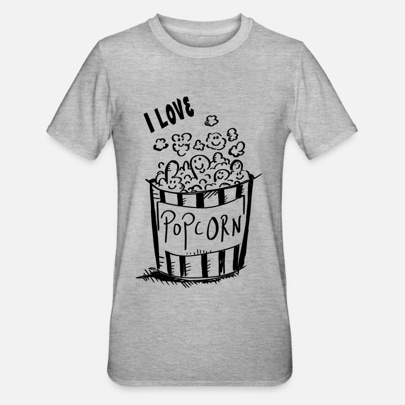 J'adore pop-corn - I love pop-corn - T-shirt polycoton Unisexe - gris chiné