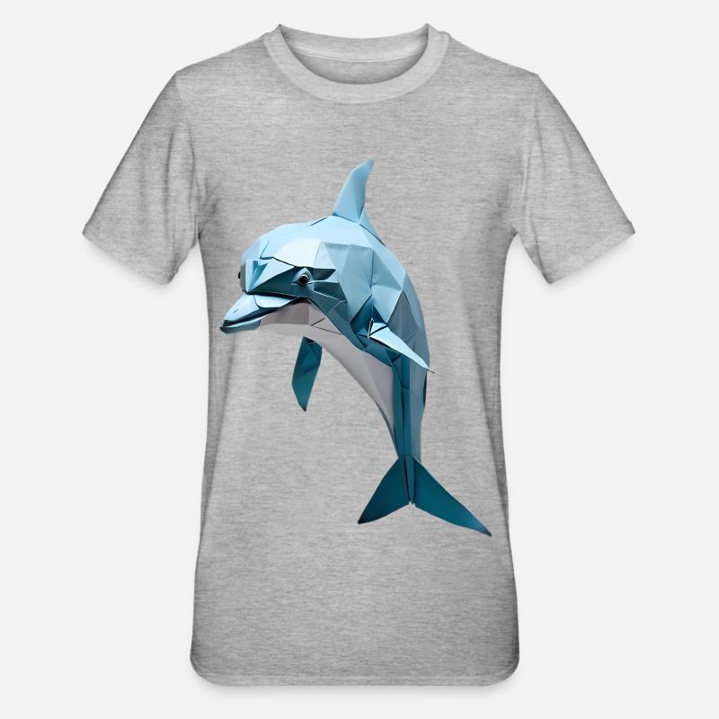 Bleu Low-Poly Dolphin - T-shirt polycoton Unisexe - gris chiné