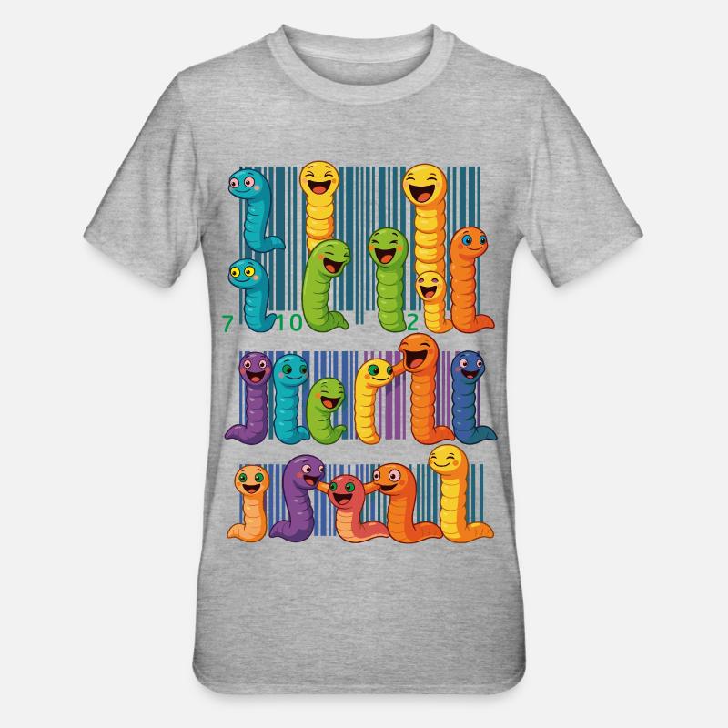 Colorful Worm Barcode Collection - Unisex Polycotton T-Shirt - heather grey