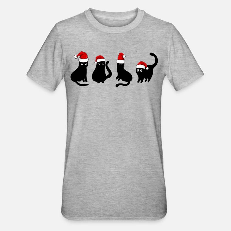Chat noir à Noël - T-shirt polycoton Unisexe - gris chiné