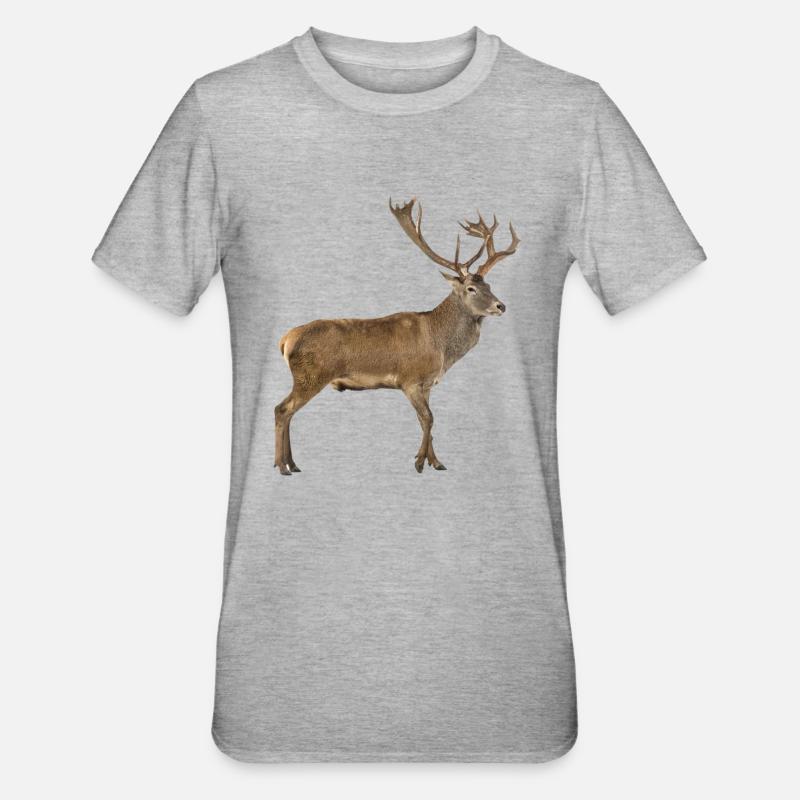 Cerf élaphe - T-shirt polycoton Unisexe - gris chiné