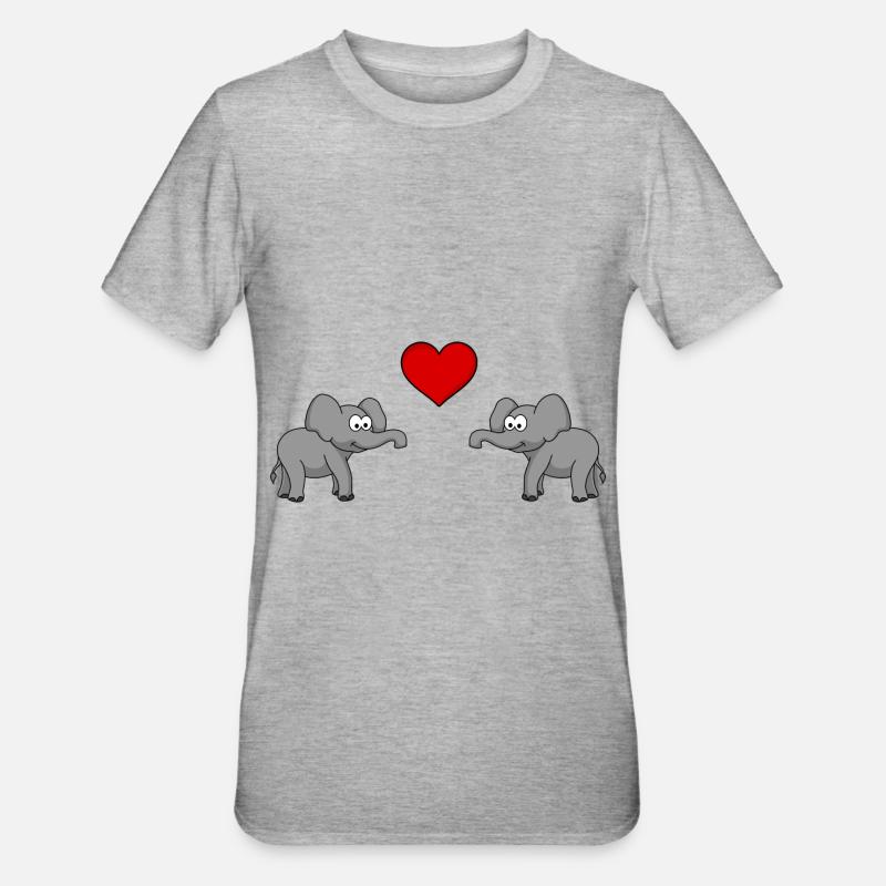 Elephant Comic Couple Amour - T-shirt polycoton Unisexe - gris chiné