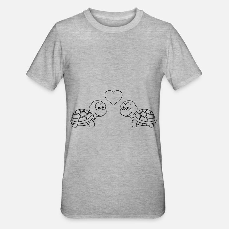 Turtle Comic Couple Amour - T-shirt polycoton Unisexe - gris chiné