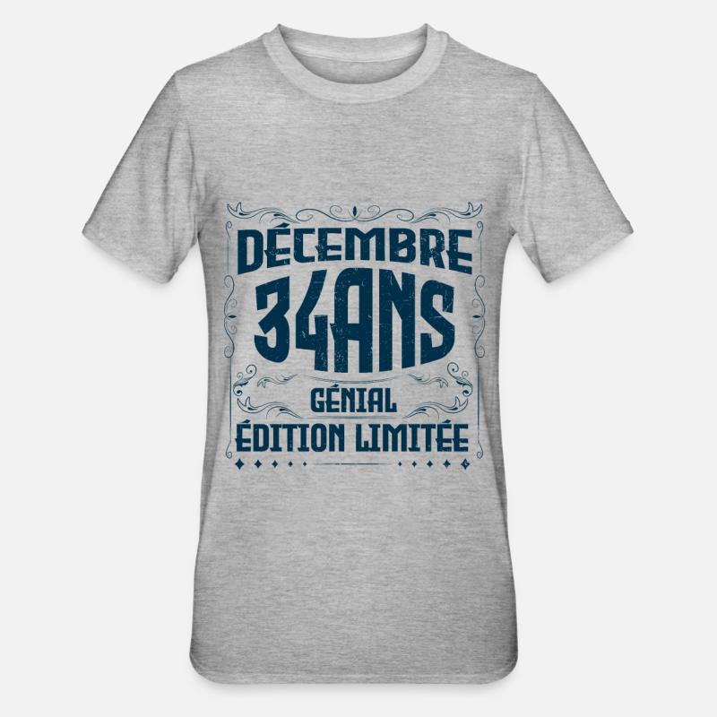 DÉCEMBRE 34 Ans | Édition limitée - T-shirt polycoton Unisexe - gris chiné