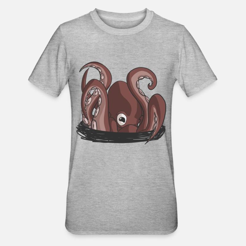 Der Beginn der Krake - Unisex Polycotton T-Shirt - Grau meliert