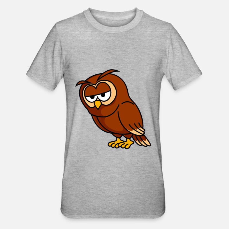 Eule Comic - Unisex Polycotton T-Shirt - Grau meliert