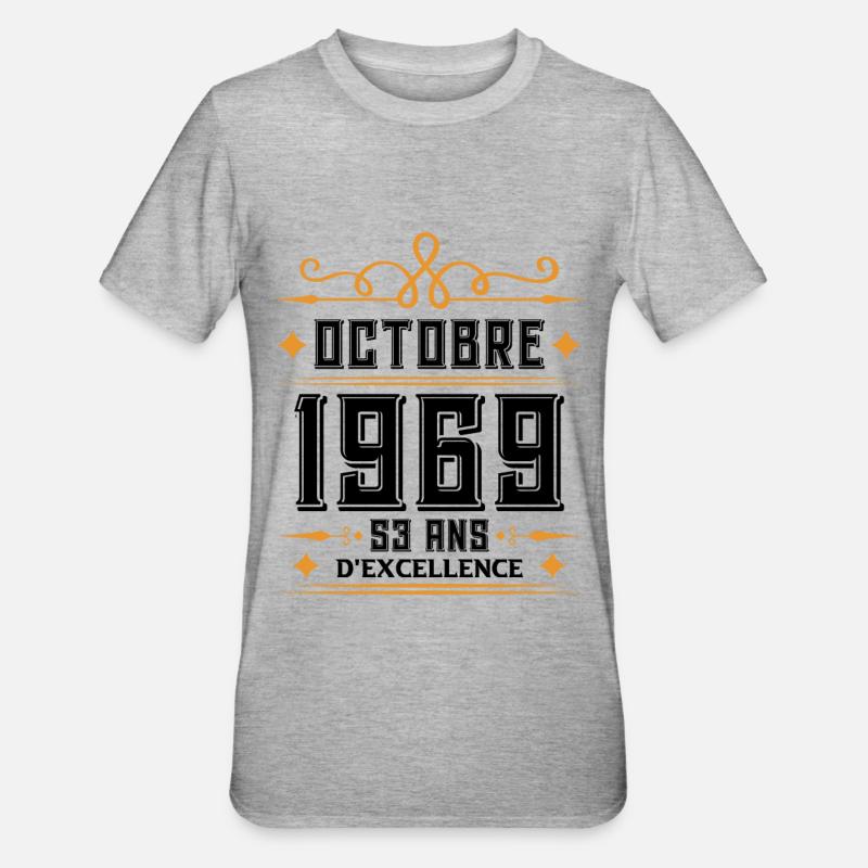 Octobre 1969 53 Ans d'excellence - T-shirt polycoton Unisexe - gris chiné