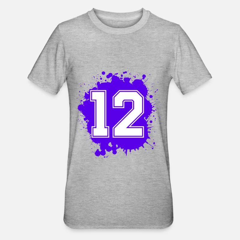 12 Zahl Klecks - Unisex Polycotton T-Shirt - Grau meliert