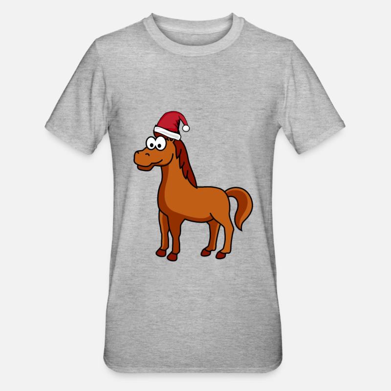 Pferd Weihnachten Comic - Unisex Polycotton T-Shirt - Grau meliert