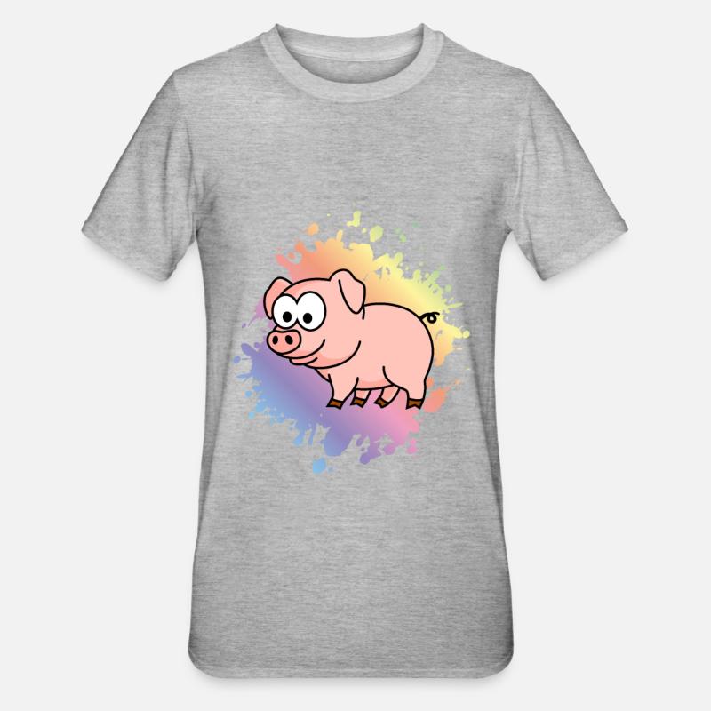 Schwein Comic Tier - Unisex Polycotton T-Shirt - Grau meliert
