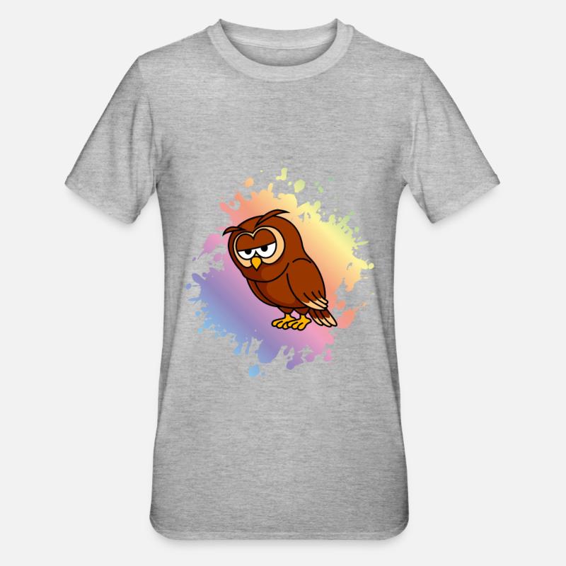 Eule Comic - Unisex Polycotton T-Shirt - Grau meliert