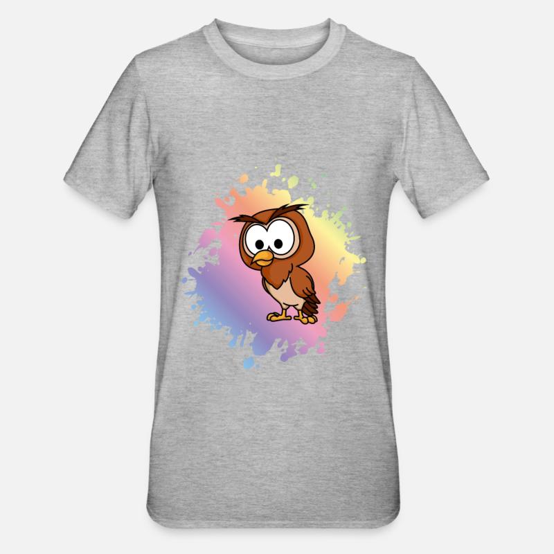 Eule Comic Tier - Unisex Polycotton T-Shirt - Grau meliert