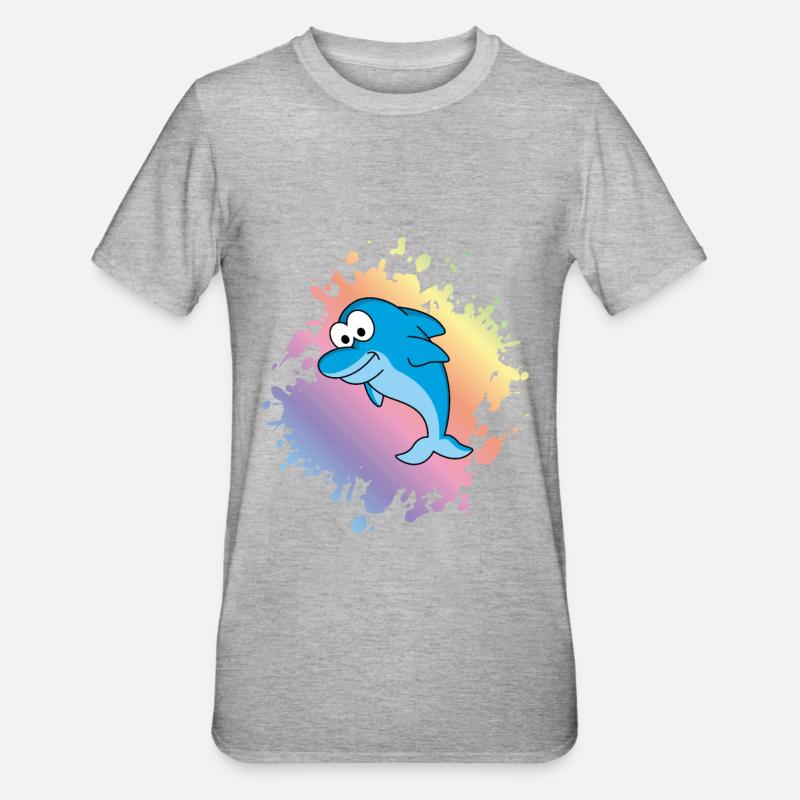 Delfin Comic Tier - Unisex Polycotton T-Shirt - Grau meliert