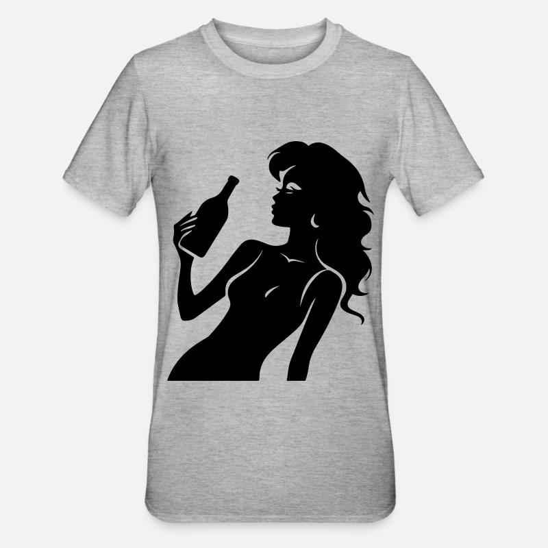 Silhouette Frau Drinking - Unisex Polycotton T-Shirt - Grau meliert
