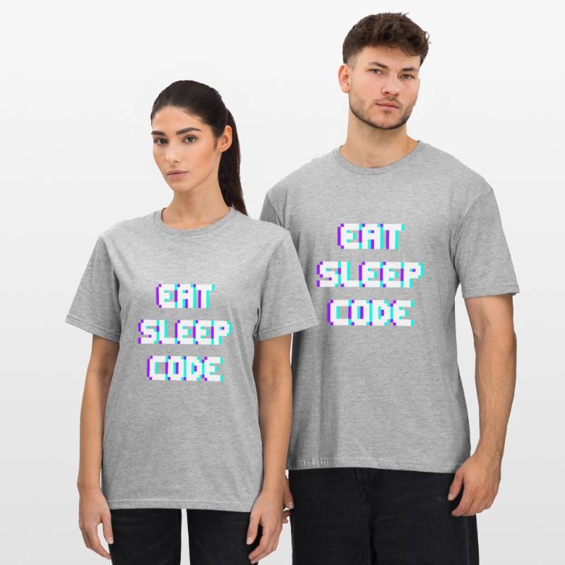 EAT SLEEP CODE Programmeur Coder Devise T-shirt polycoton Unisexe