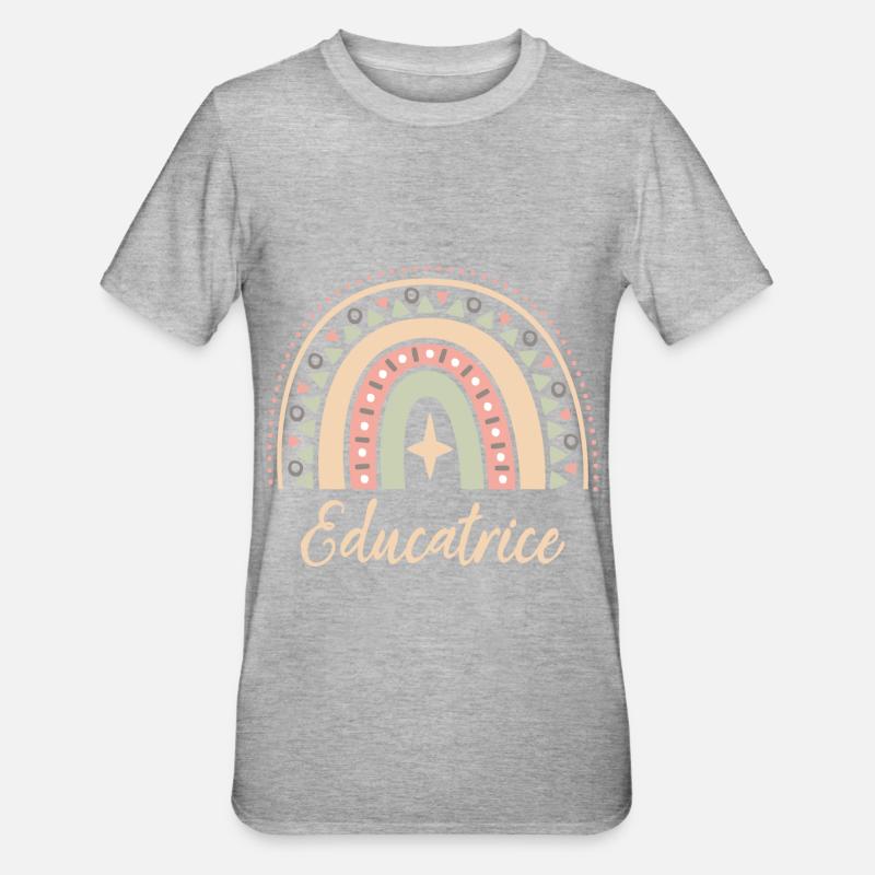 Cadeau Educatrice. Boho Rainbow éducatrice. - T-shirt polycoton Unisexe - gris chiné