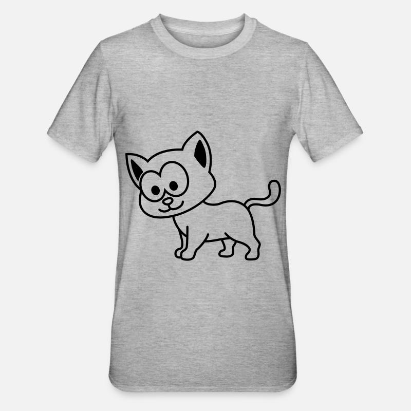 Katze Comic Tier - Unisex Polycotton T-Shirt - Grau meliert