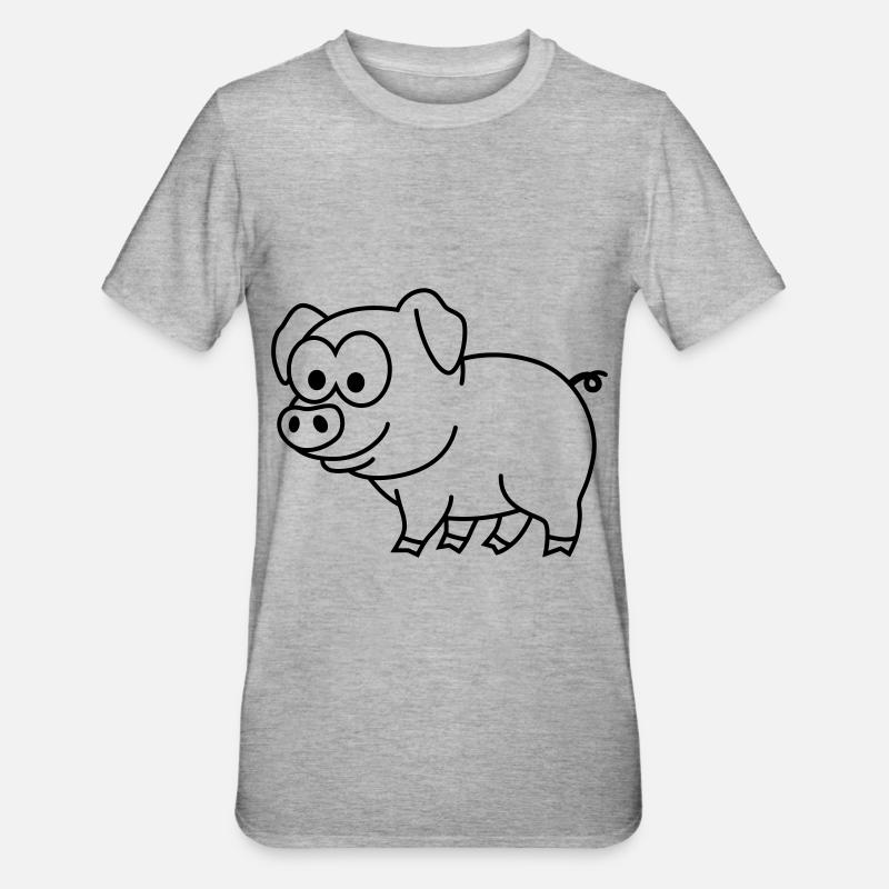 Schwein Comic Tier - Unisex Polycotton T-Shirt - Grau meliert
