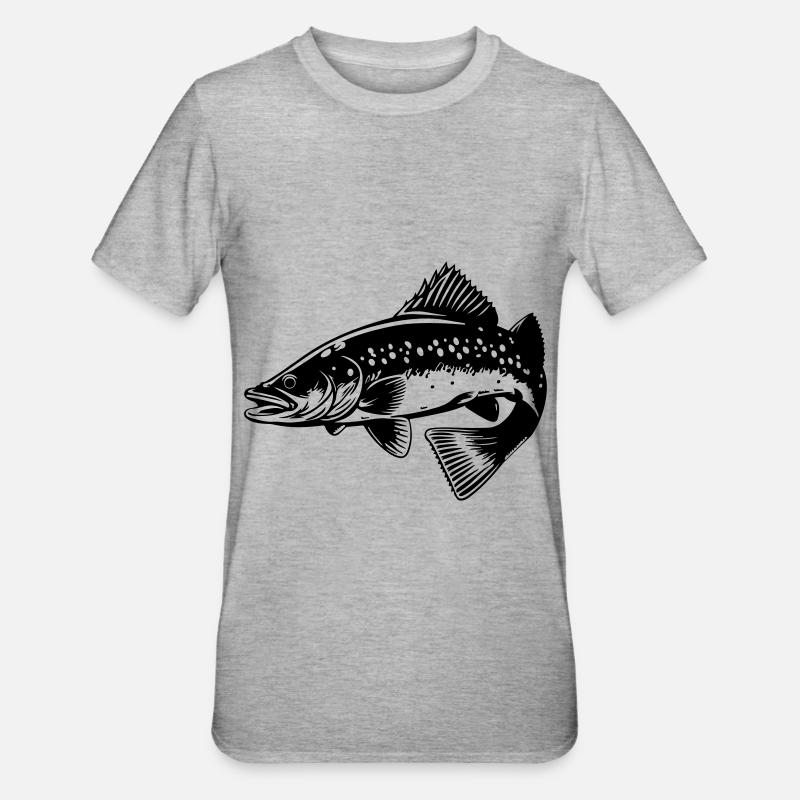 Silhouette de poisson brochet - T-shirt polycoton Unisexe - gris chiné