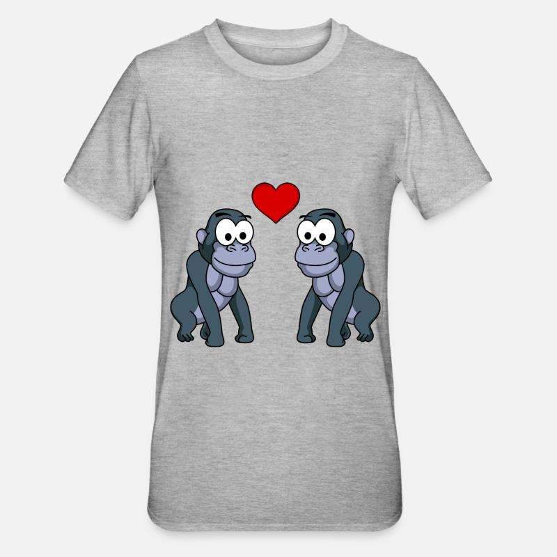 Gorilla Comic Paar Liebe - Unisex Polycotton T-Shirt - Grau meliert