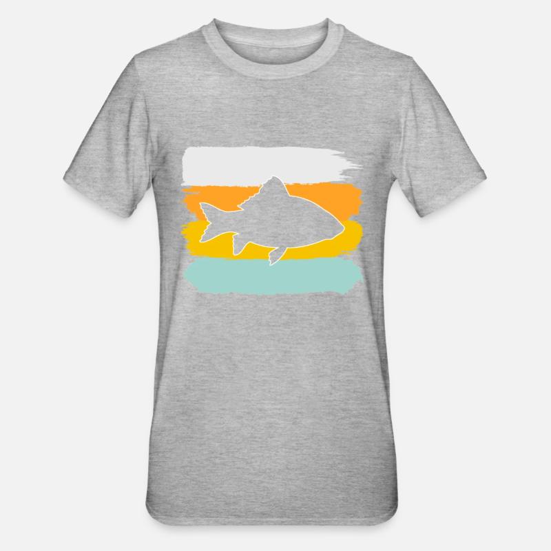 Fisch Retro - Unisex Polycotton T-Shirt - Grau meliert