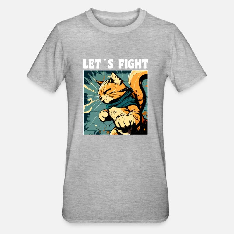 Karaté Chat - T-shirt polycoton Unisexe - gris chiné