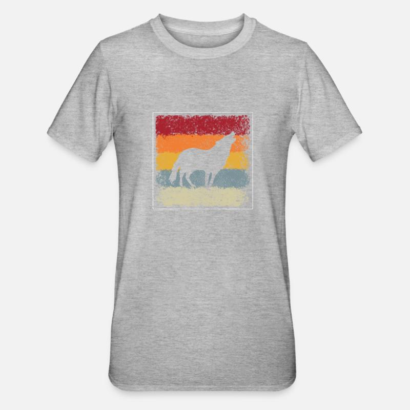 Wolf Retro - Unisex Polycotton T-Shirt - Grau meliert