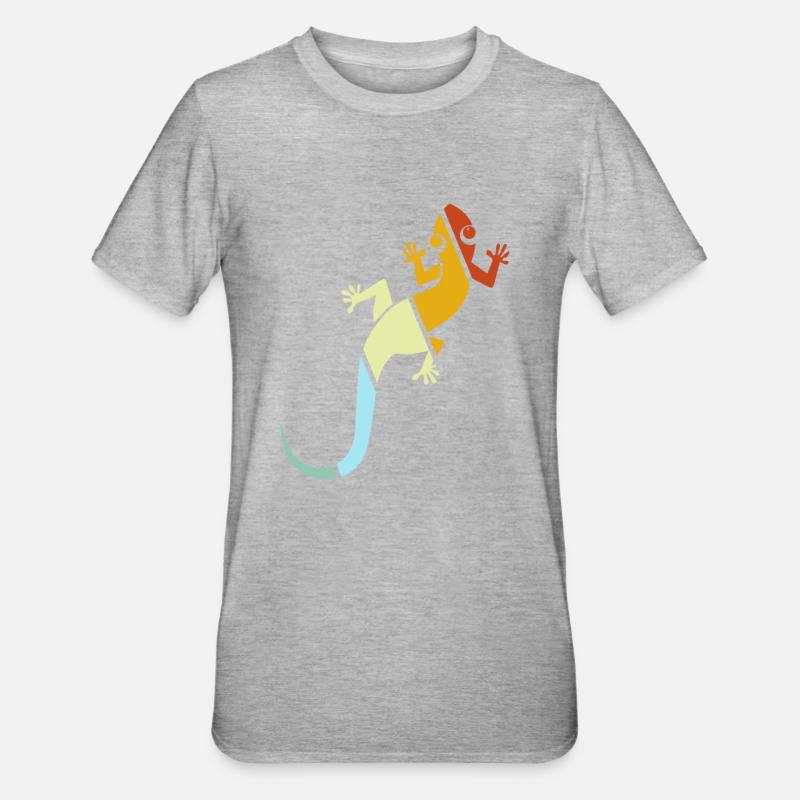 Eidechse Retro - Unisex Polycotton T-Shirt - Grau meliert