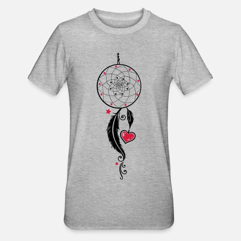 Dreamcatcher con cuore, piume, stelle e perle. - Maglietta unisex, mix cotone e poliestere - grigio melange