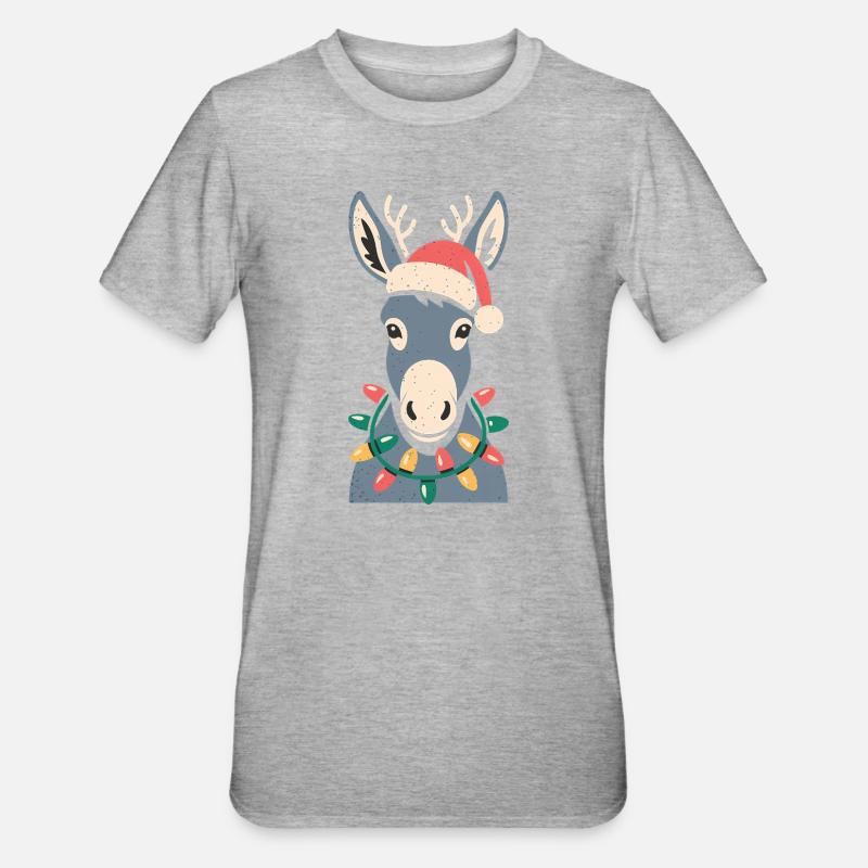 Mignon âne elfe Noël mignon - T-shirt polycoton Unisexe - gris chiné