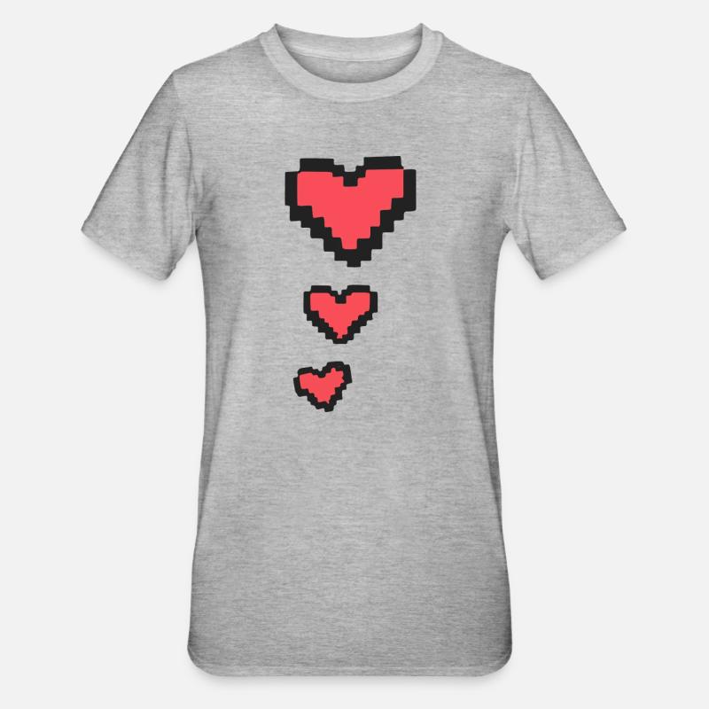Indicateur de vie 3 Pixels Hearts Retro Gamer 8-Bits - T-shirt polycoton Unisexe - gris chiné