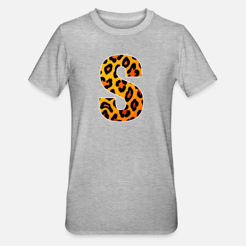 Lettre S à imprimé léopard - T-shirt polycoton Unisexe - gris chiné