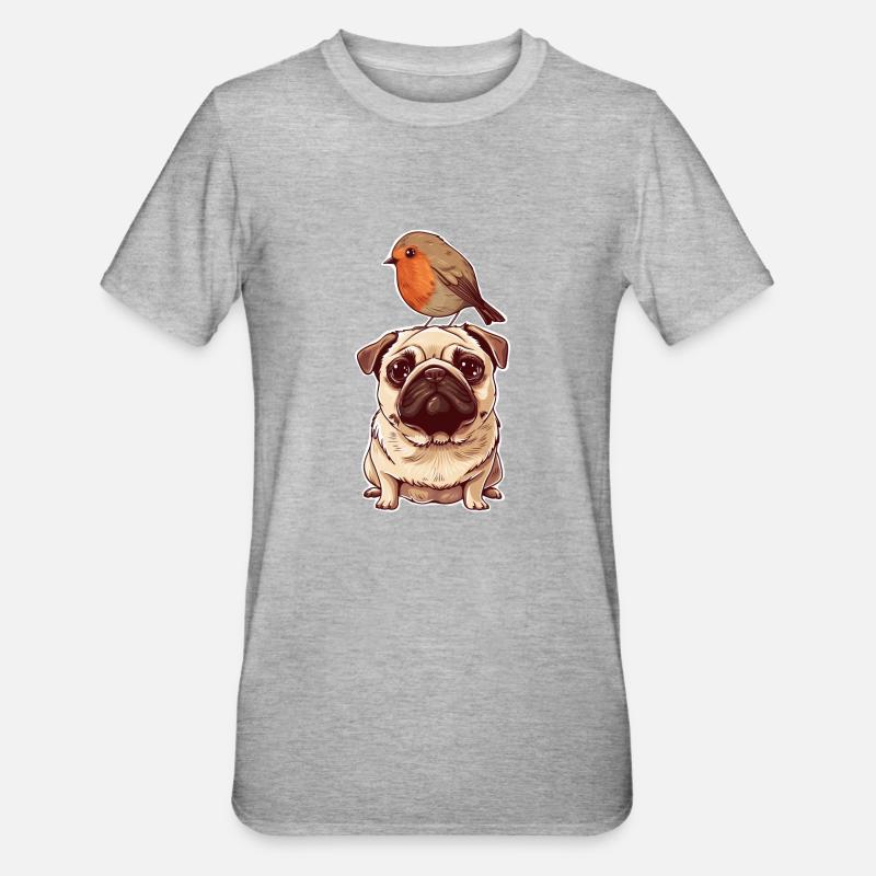 Carlin avec oiseau - T-shirt polycoton Unisexe - gris chiné