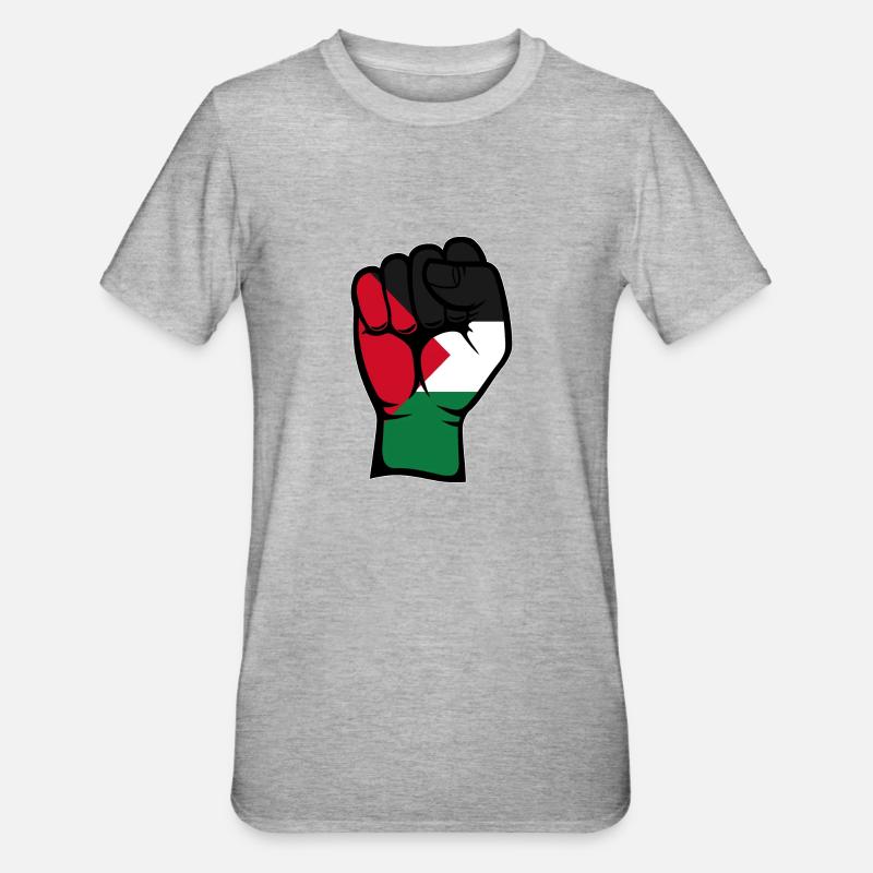 Symbole du poing du drapeau de la Palestine - T-shirt polycoton Unisexe - gris chiné