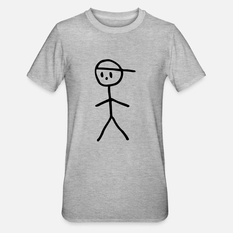 Strichmännchen - Junge - Unisex Polycotton T-Shirt - Grau meliert