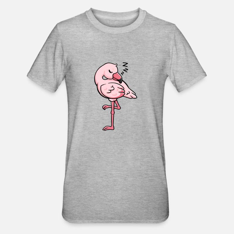 Flamingo schlafend Geschenkidee - Unisex Polycotton T-Shirt - Grau meliert