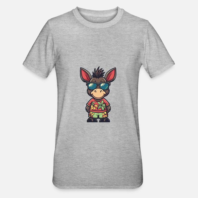 Vacances de bande dessinée d’âne - T-shirt polycoton Unisexe - gris chiné