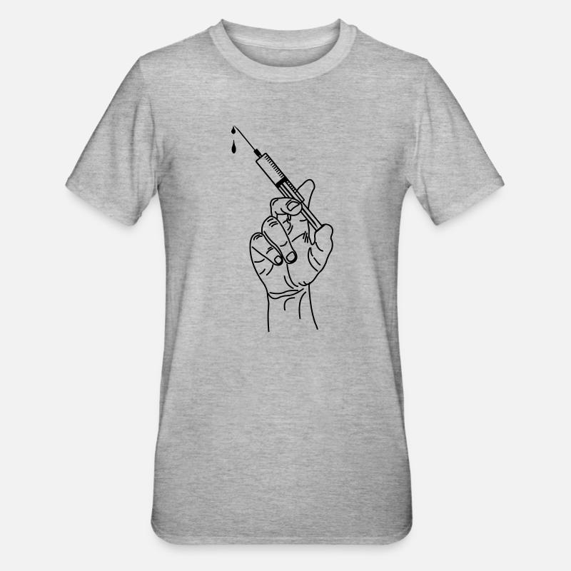 Impfspritze in der Hand - Unisex Polycotton T-Shirt - Grau meliert