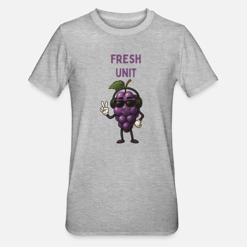 FRESH UNIT Traube mit Kopfhörern - Unisex Polycotton T-Shirt - Grau meliert