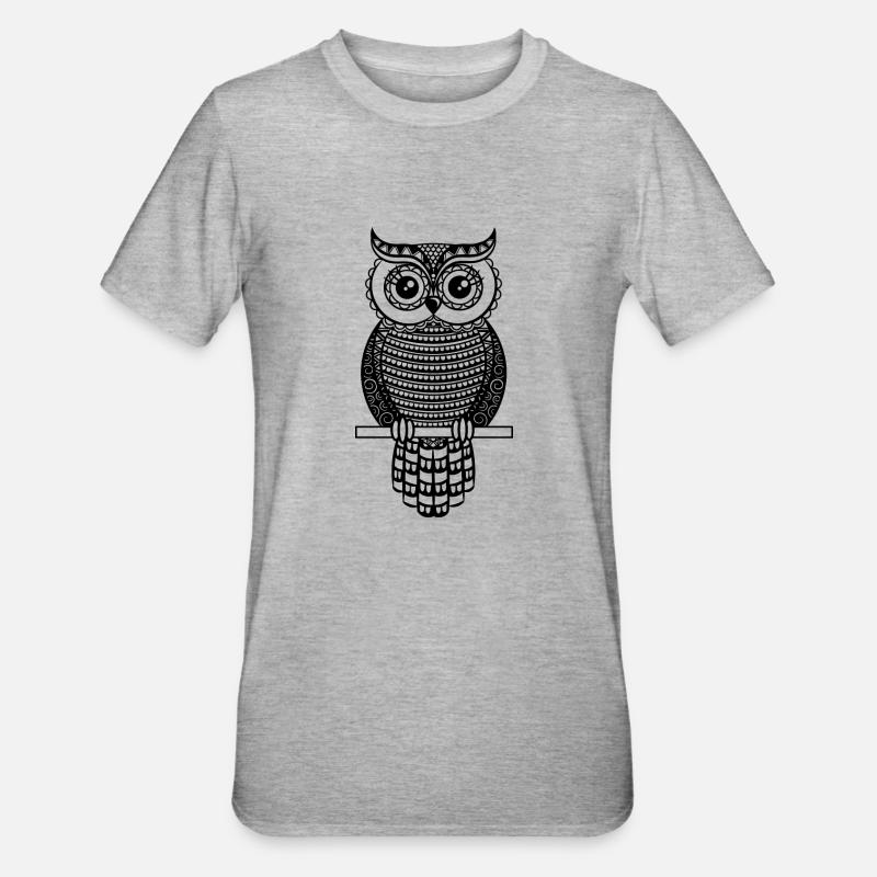 Eule Mandala Eule - Unisex Polycotton T-Shirt - Grau meliert